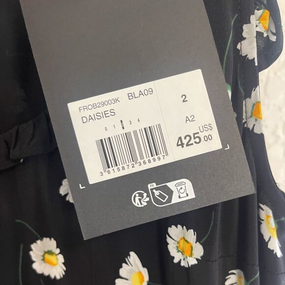 The Kooples black, white and yellow Daisies Satin slip dress y2K inspired - Picture 8 of 11